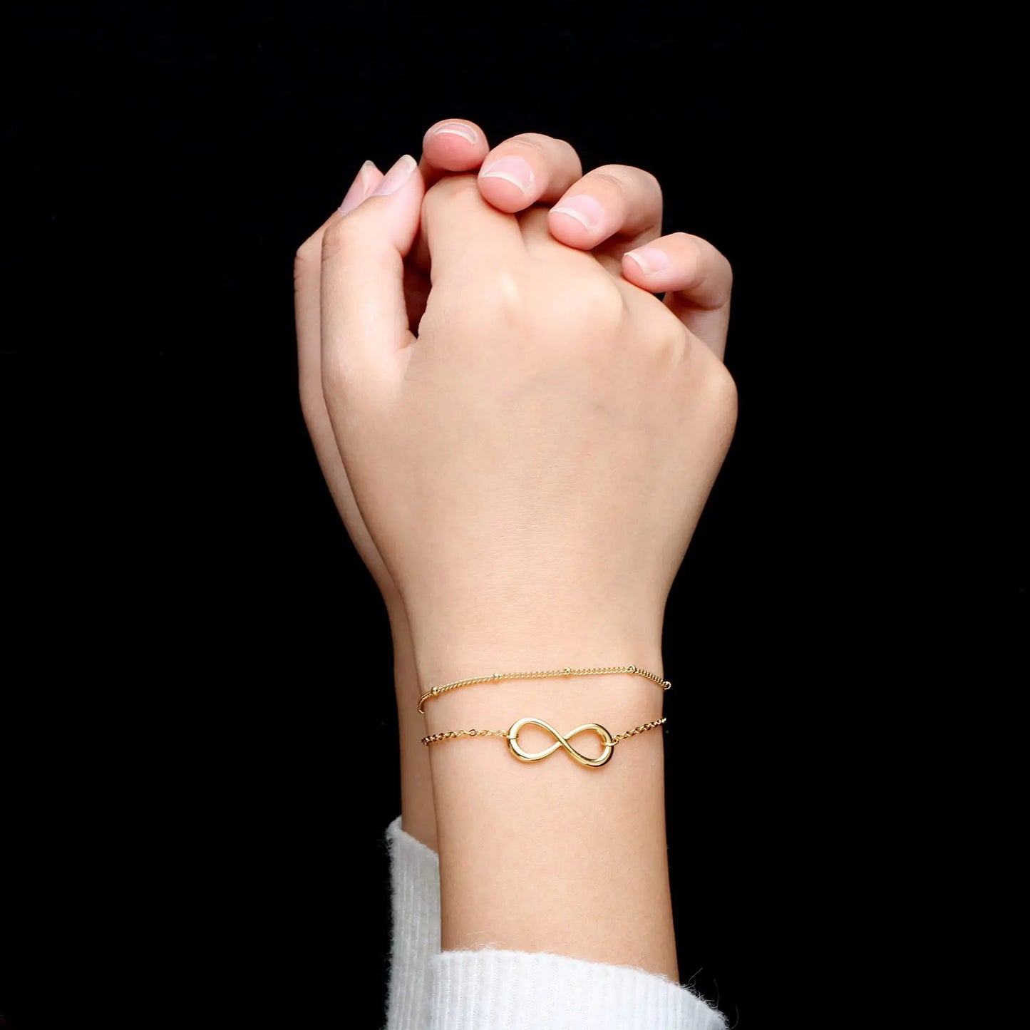 18k gold plated stainless steel waterproof water-resistant non-tarnish twin chain infinity bracelet - Mia Ishaaq