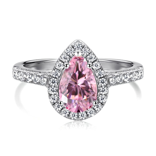 sterling silver white gold drop pink diamond halo engagement ring - Mia Ishaaq