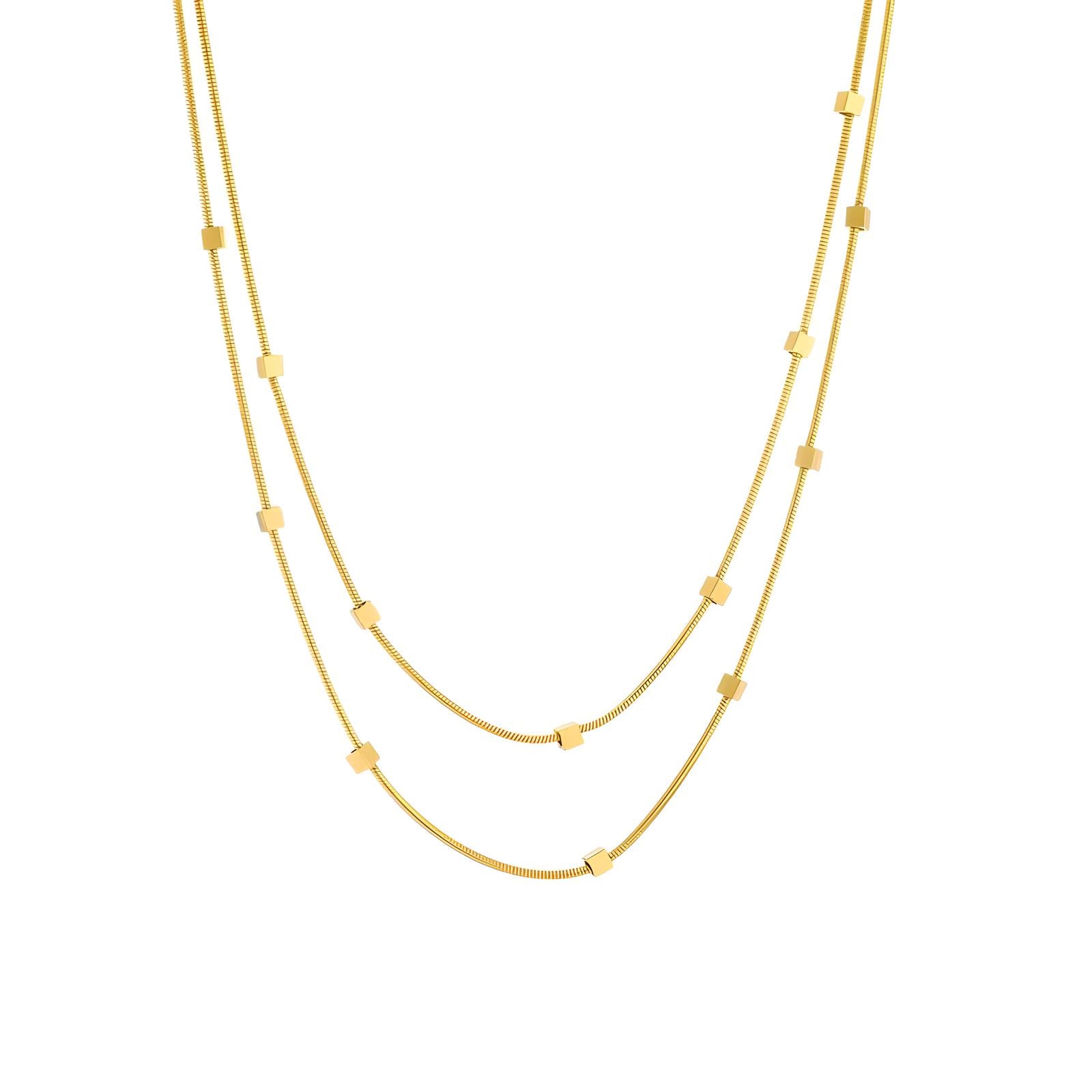 18k Gold Plated Stainless Steel pvd plated waterproof layered chain square beads minimalist necklace - Mia Ishaaq