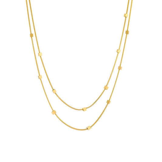 18k Gold Plated Stainless Steel pvd plated waterproof layered chain square beads minimalist necklace - Mia Ishaaq