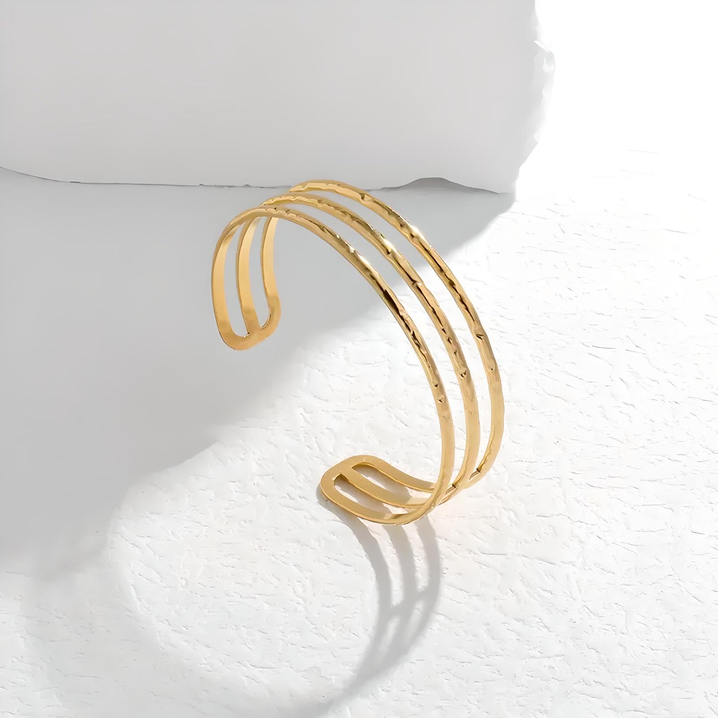 18k gold plated stainless steel waterproof water-resistant non-tarnish triple cuff bangle bracelet - Mia Ishaaq