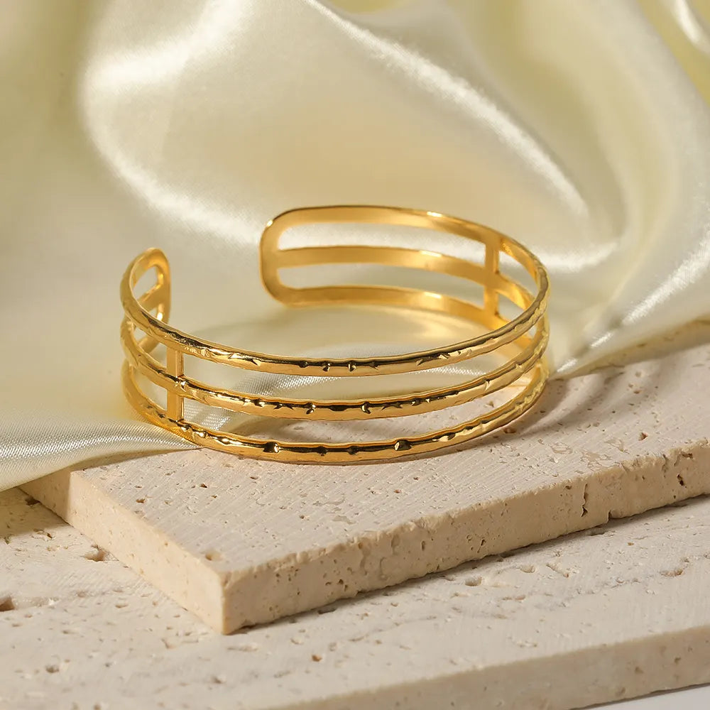 18k gold plated stainless steel waterproof water-resistant non-tarnish triple cuff bangle bracelet - Mia Ishaaq