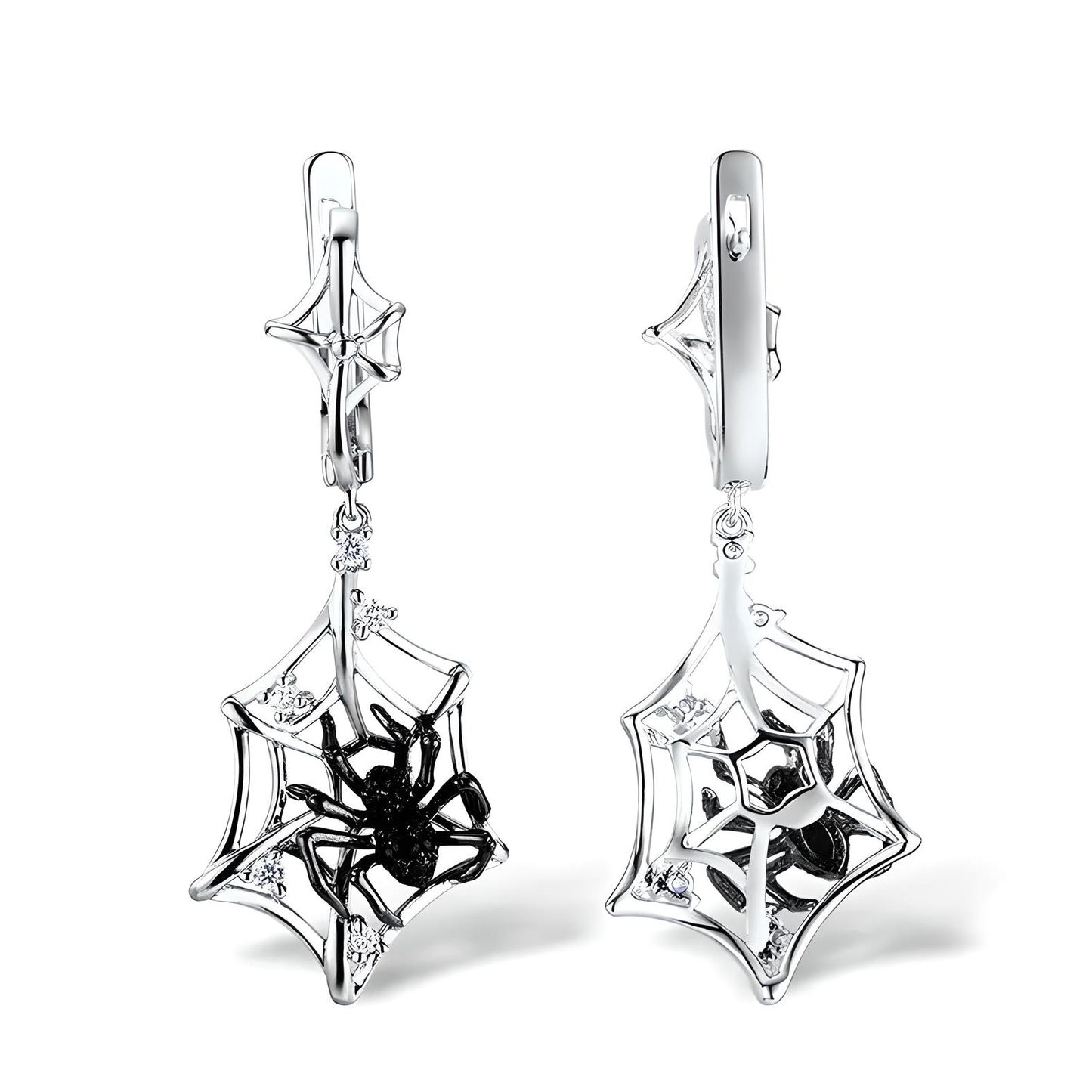 925 Sterling Silver Halloween Dangle Earrings and spider web ring set - Mia Ishaaq