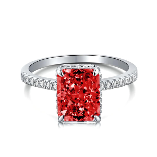 sterling silver white gold crushed ice red diamond princess cut engagement ring - Mia Ishaaq