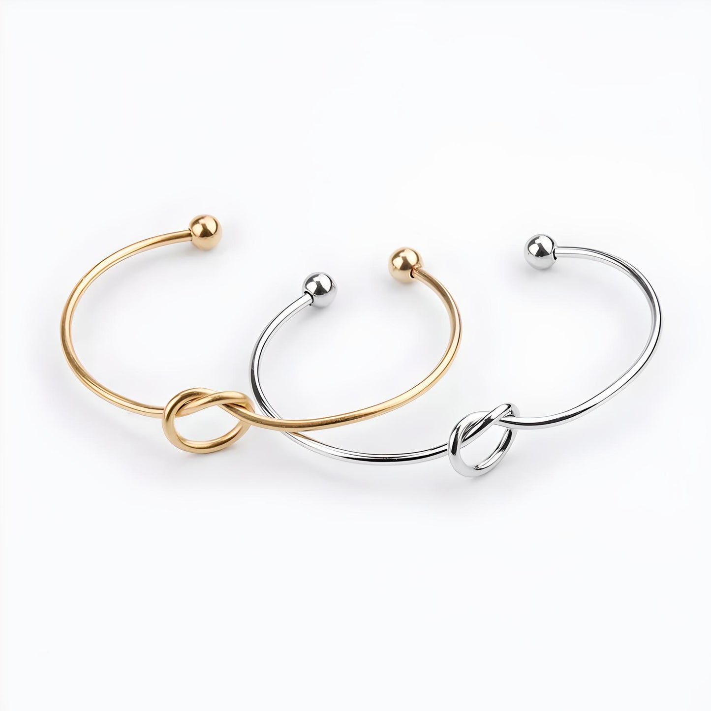 18k gold plated stainless steel waterproof water-resistant non-tarnish love heart knot open bangle bracelet - Mia Ishaaq