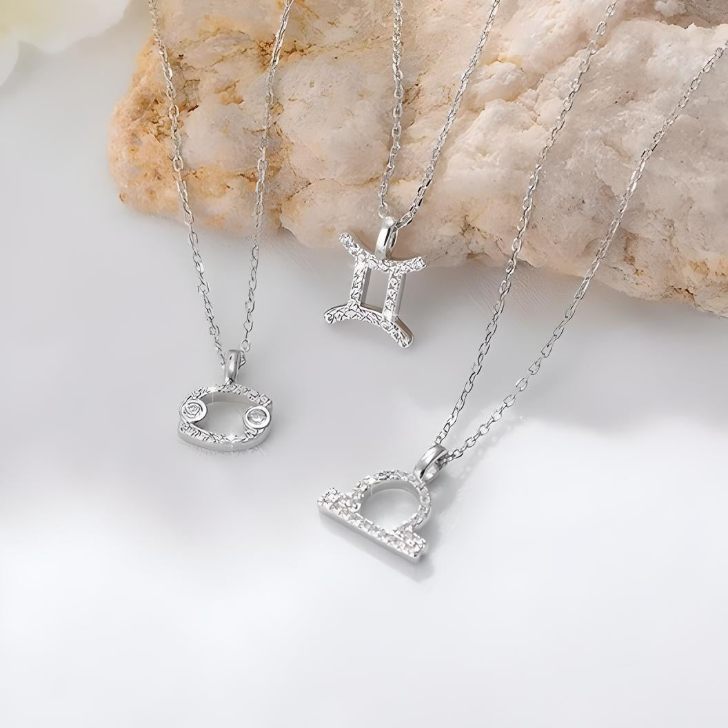 925 Sterling Silver Elegant Cubic Zirconia Zodiac Star Sign Aries Necklace - Mia Ishaaq