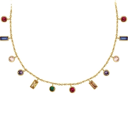 18k gold plated stainless steel waterproof and hypoallergenic multicoloured gemstone pendant necklace - Mia Ishaaq