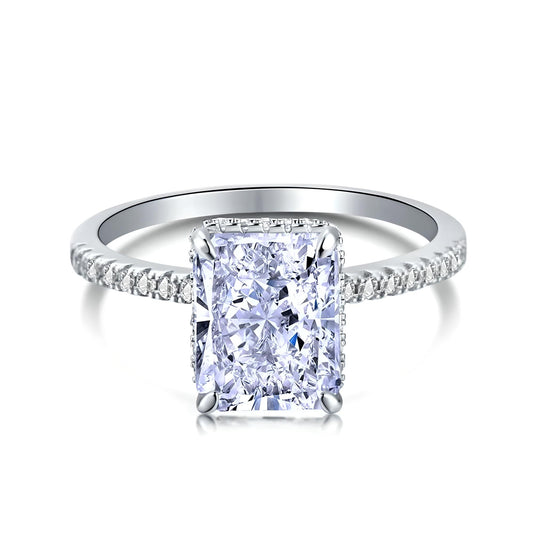 Sterling Silver Lilac Radiant Cubic Zirconia Princess Cut Halo Engagement Ring - Mia Ishaaq