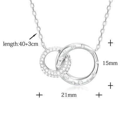 925 sterling silver interlocking circle eternity friendship necklace and description of measurements on a plain white background - Mia Ishaaq