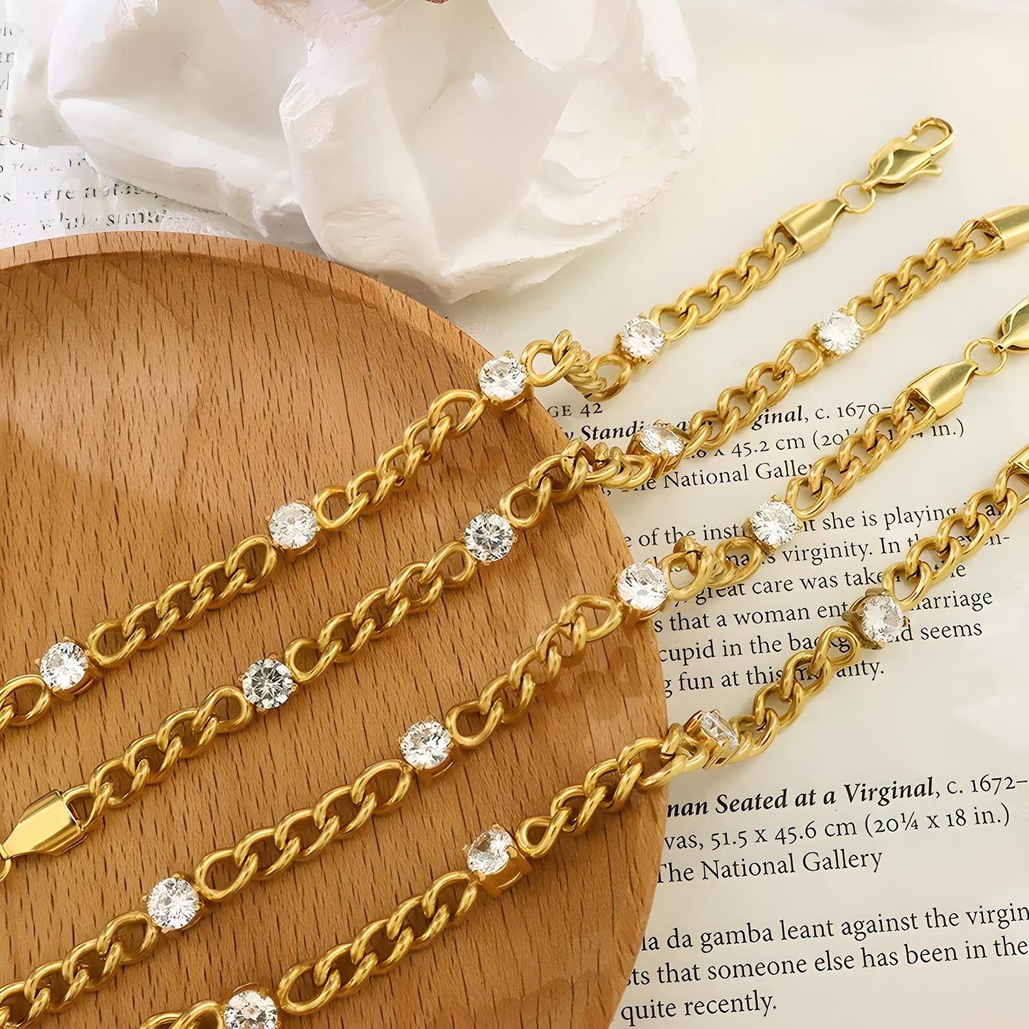 Waterproof water-resistant stainless steel 18k gold plated crystal link chain bracelet - Mia Ishaaq