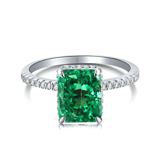 Sterling Silver Green Radiant Cubic Zirconia Princess Cut Halo Engagement Ring - Mia Ishaaq