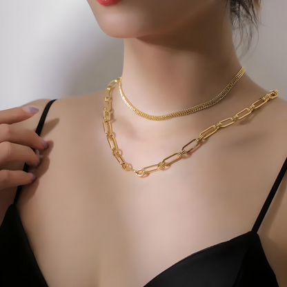 18k gold plated stainless steel waterproof water-resistant non-tarnish paper clip link chain choker necklace - Mia Ishaaq