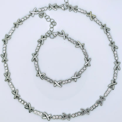 Gemma XO Crystal Cross Choker Necklace - Silver
