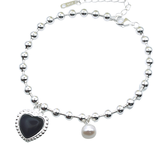 Sterling Silver Heart Tag Bead Chain Bracelet - Mia Ishaaq
