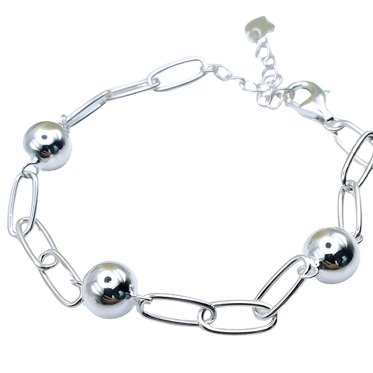 925 sterling silver adjustable ball beads large link chain bracelet - Mia Ishaaq