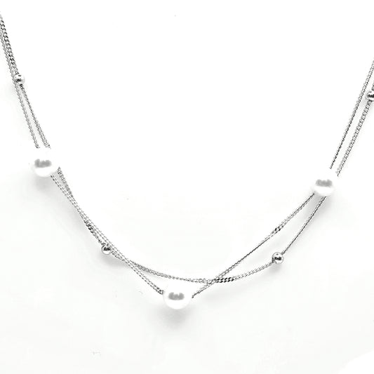 Sterling silver shell pearl double chain necklace - Mia Ishaaq