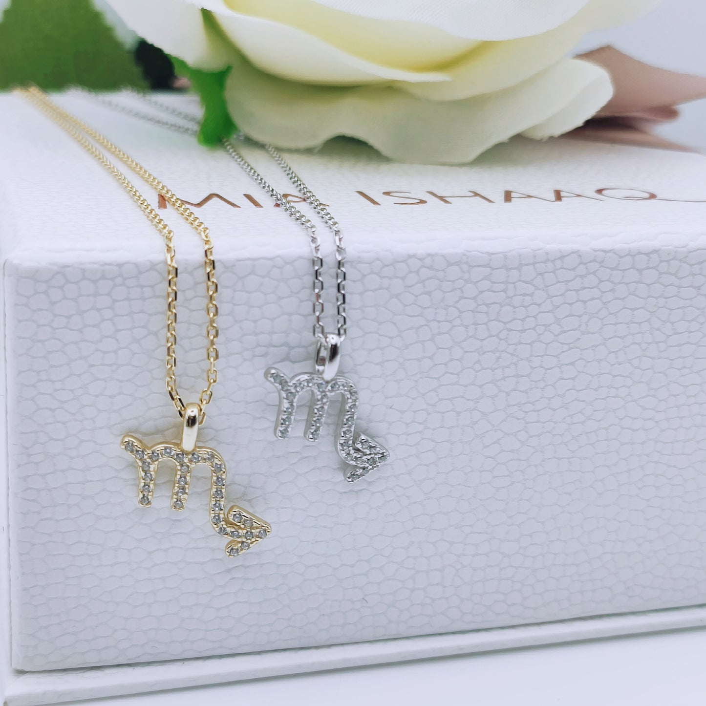 925 Sterling Silver Cubic Zirconia Zodiac Pendant Star Sign Scorpio Necklace - Mia Ishaaq