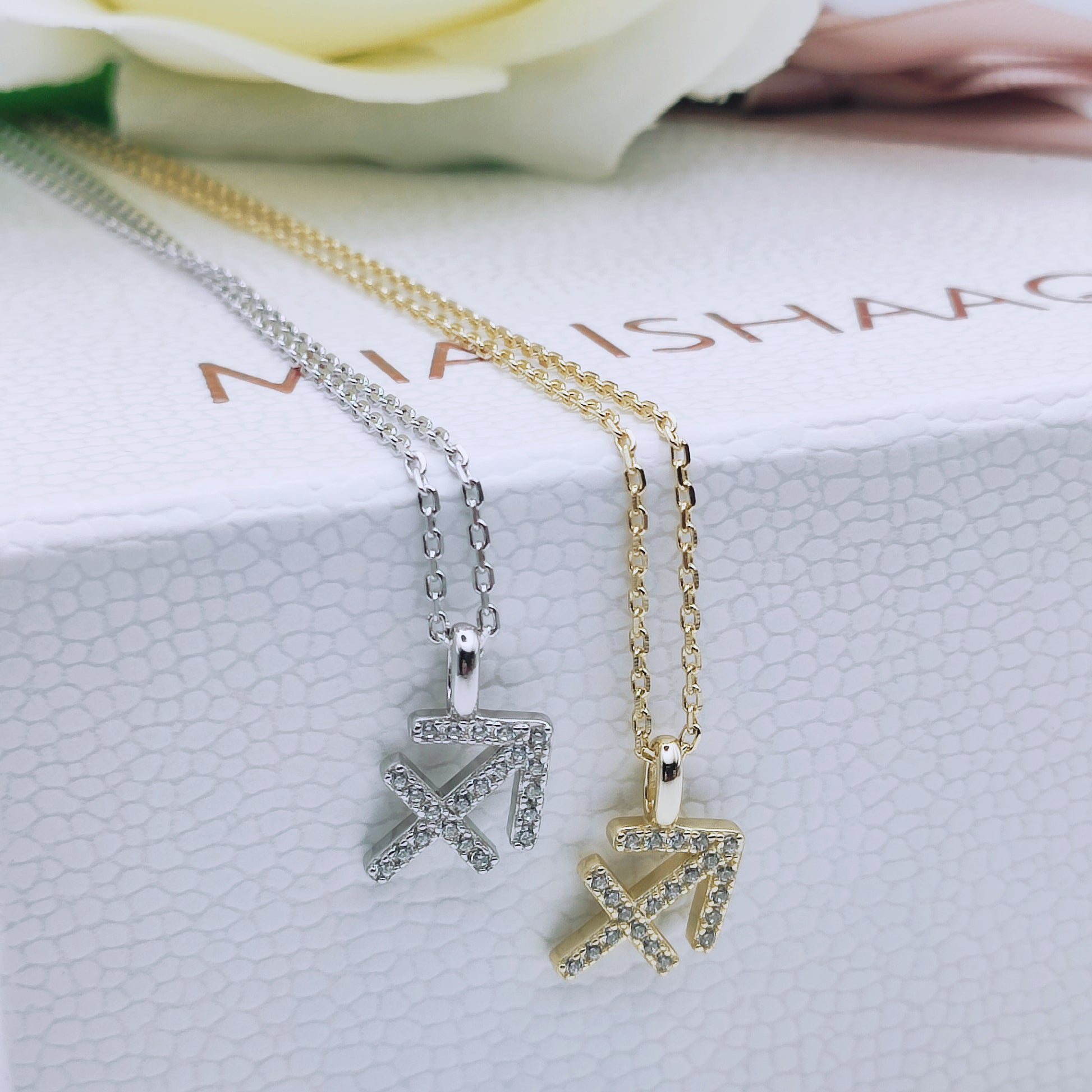 925 Sterling Silver Elegant Cubic Zirconia Zodiac Star Sign Sagittarius Necklace - Mia Ishaaq