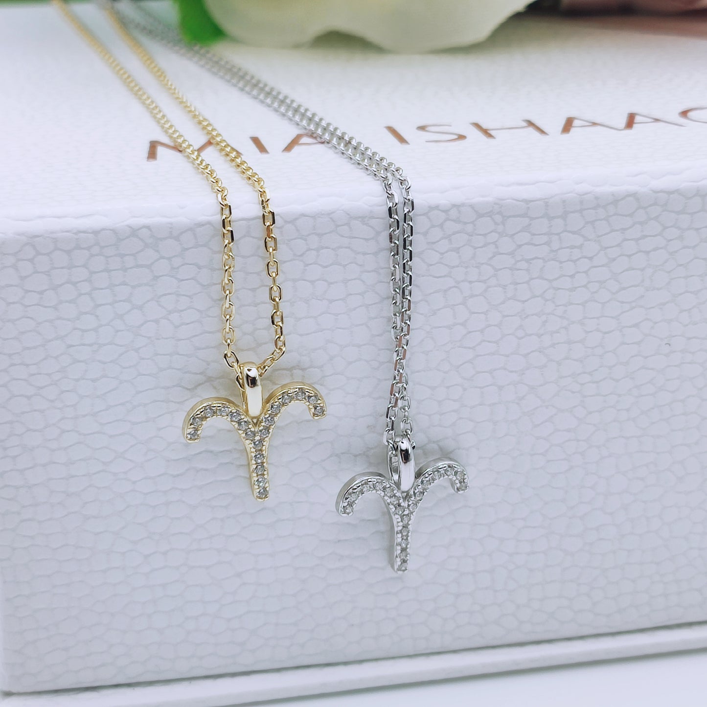 925 Sterling Silver Elegant Cubic Zirconia Zodiac Star Sign Aries Necklace - Mia Ishaaq