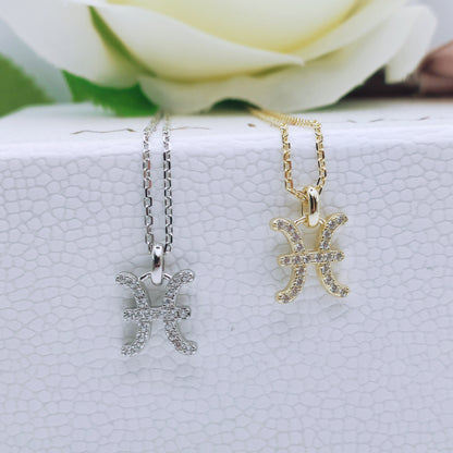 925 Sterling Silver Zodiac Star Sign Pisces Cubic Zirconia Necklace - Mia Ishaaq