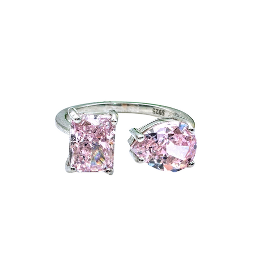 Sterling Silver Radiant Double Pink Cubic Zirconia Open Design Ring - Mia Ishaaq