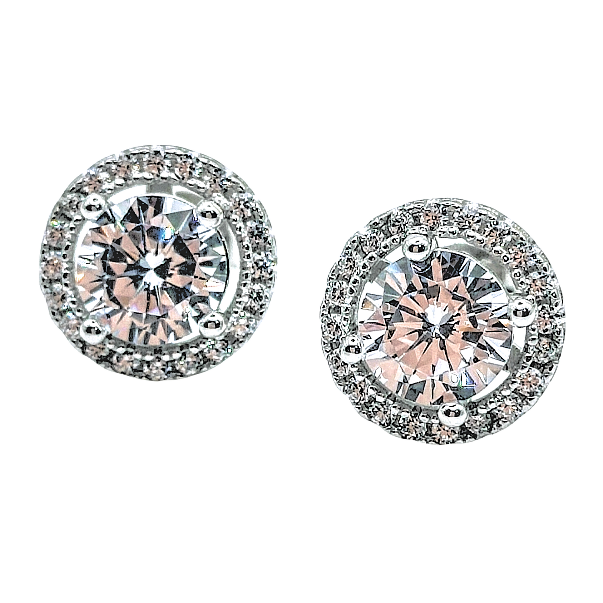 925 Sterling Silver White Gold Plated CLEAR Cubic Zirconia Round Stud Earrings - Mia Ishaaq