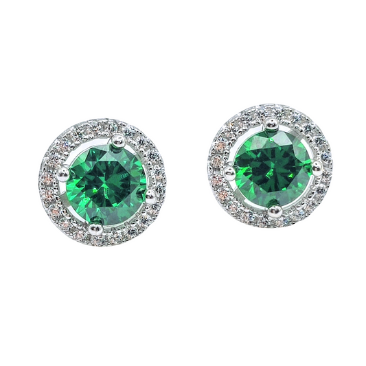 925 Sterling Silver White Gold Plated Green Cubic Zirconia Stud Earrings - Mia Ishaaq