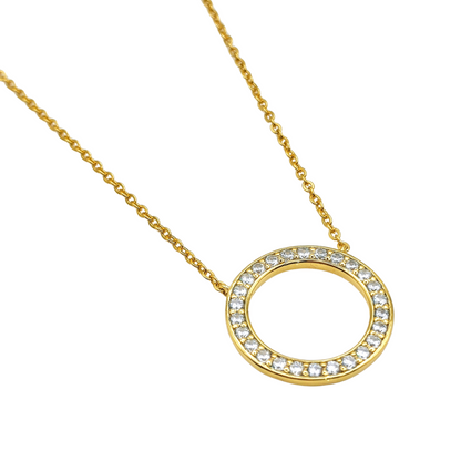 925 sterling silver 14k gold plated circle of sparkle round pendant cubic zirconia necklace - Mia Ishaaq