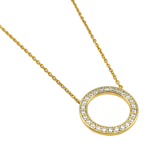 925 sterling silver 14k gold plated circle of sparkle cubic zirconia necklace - Mia Ishaaq