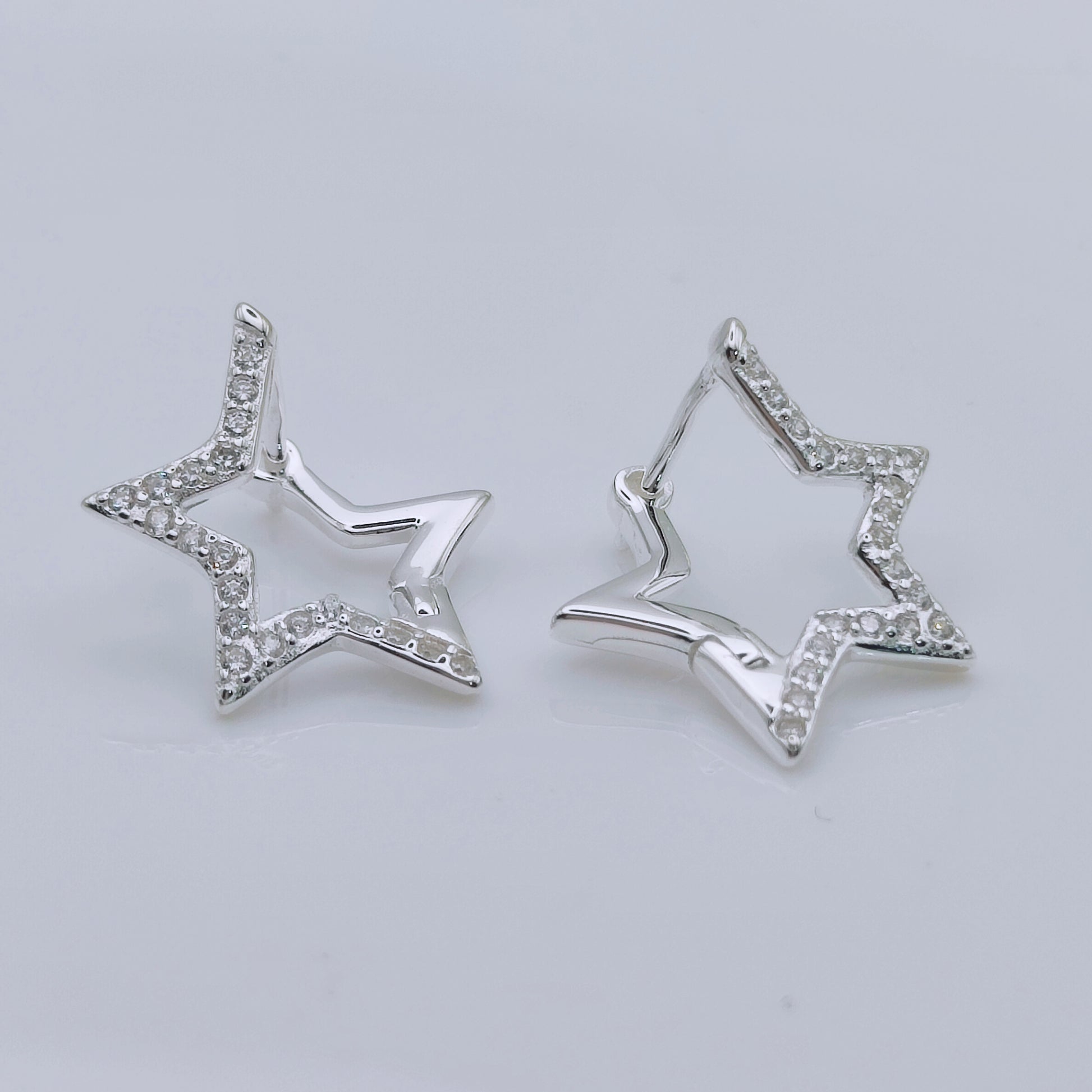 925 Sterling Silver Star Huggies Hoop Earrings With Cubic Zirconia - Mia Ishaaq