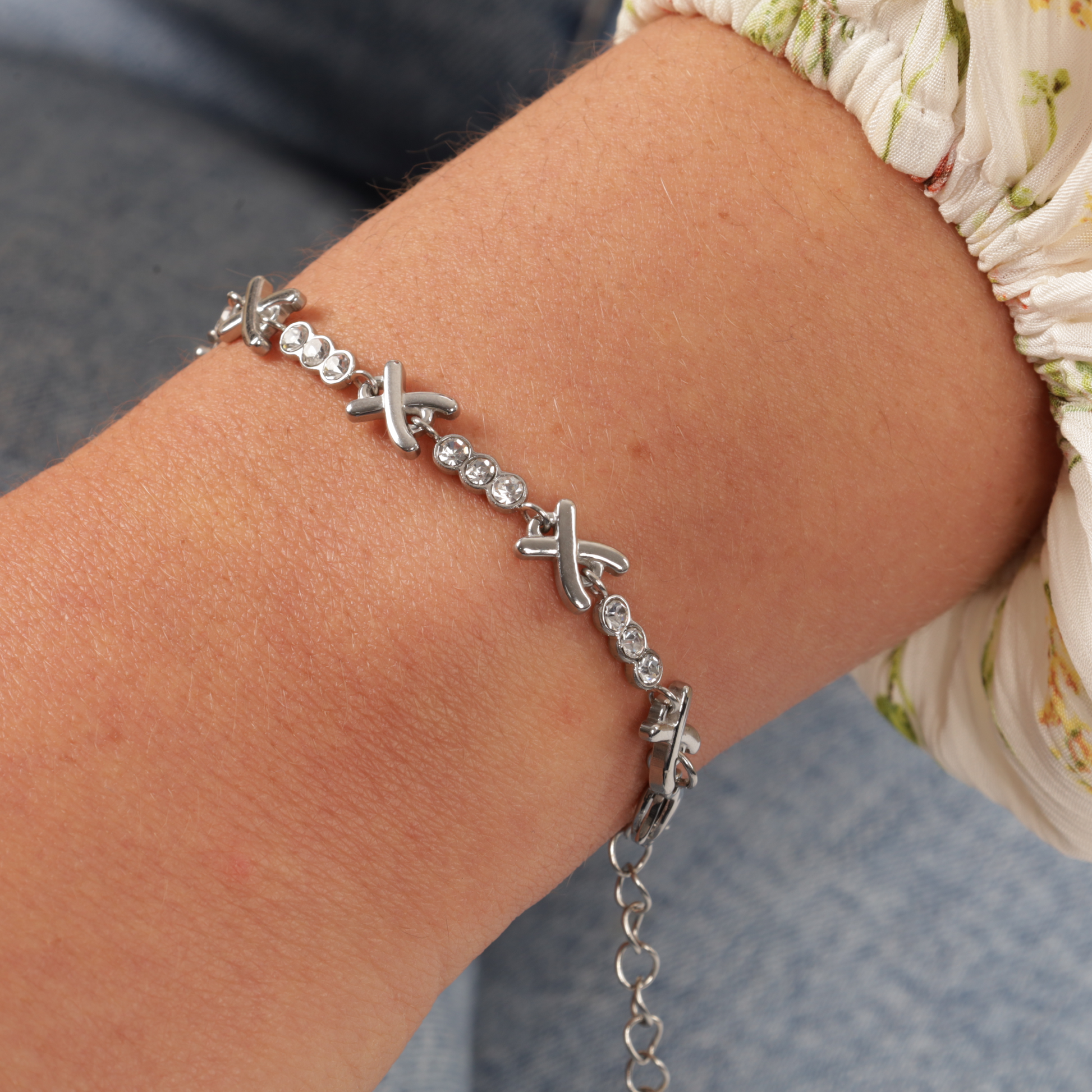 Gemma Owen inspired xo silver crystal cross stainless steel anklet - Mia Ishaaq