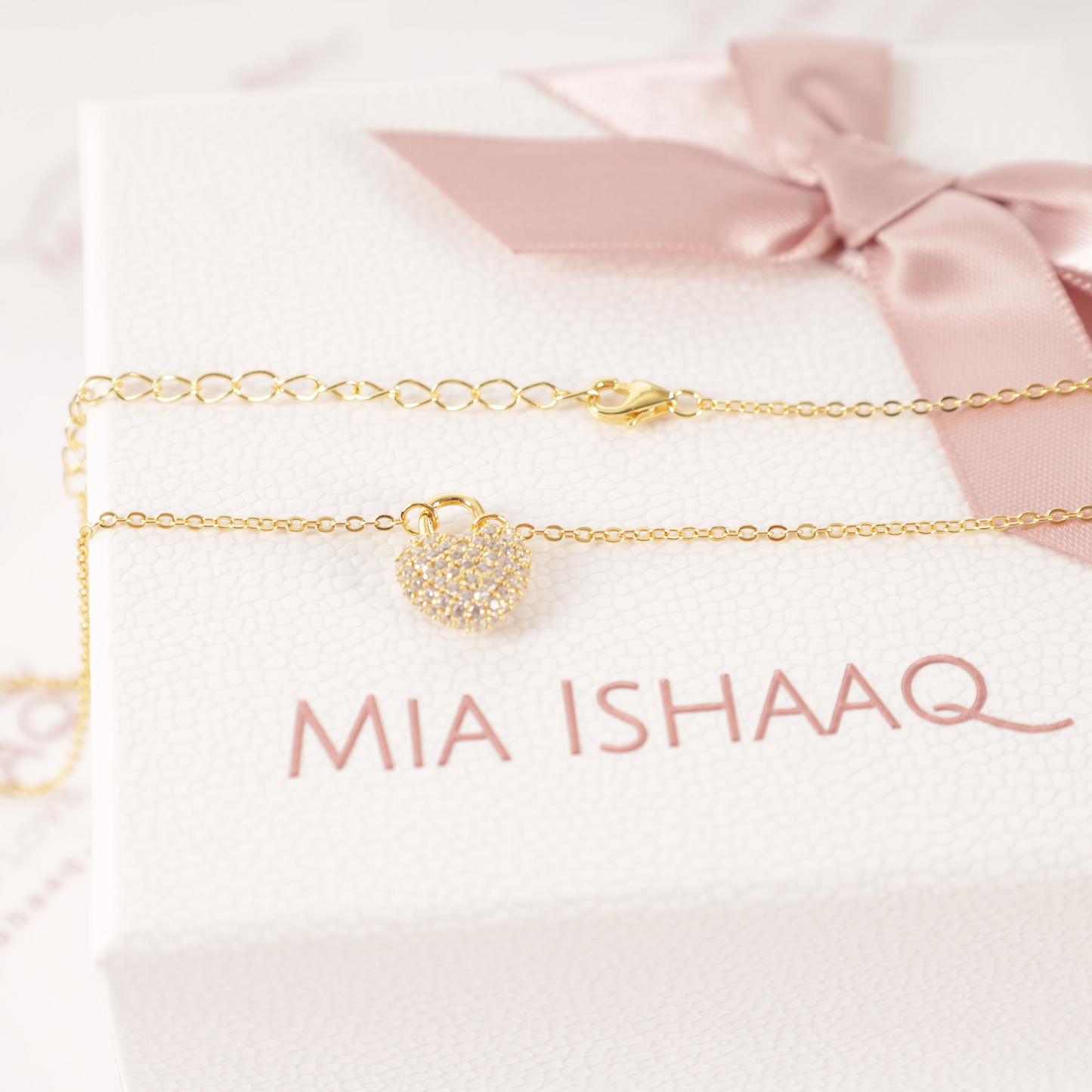 925 Sterling Silver 14k Gold Plated Pave Heart Pendant Cubic Zirconia Necklace - Mia Ishaaq