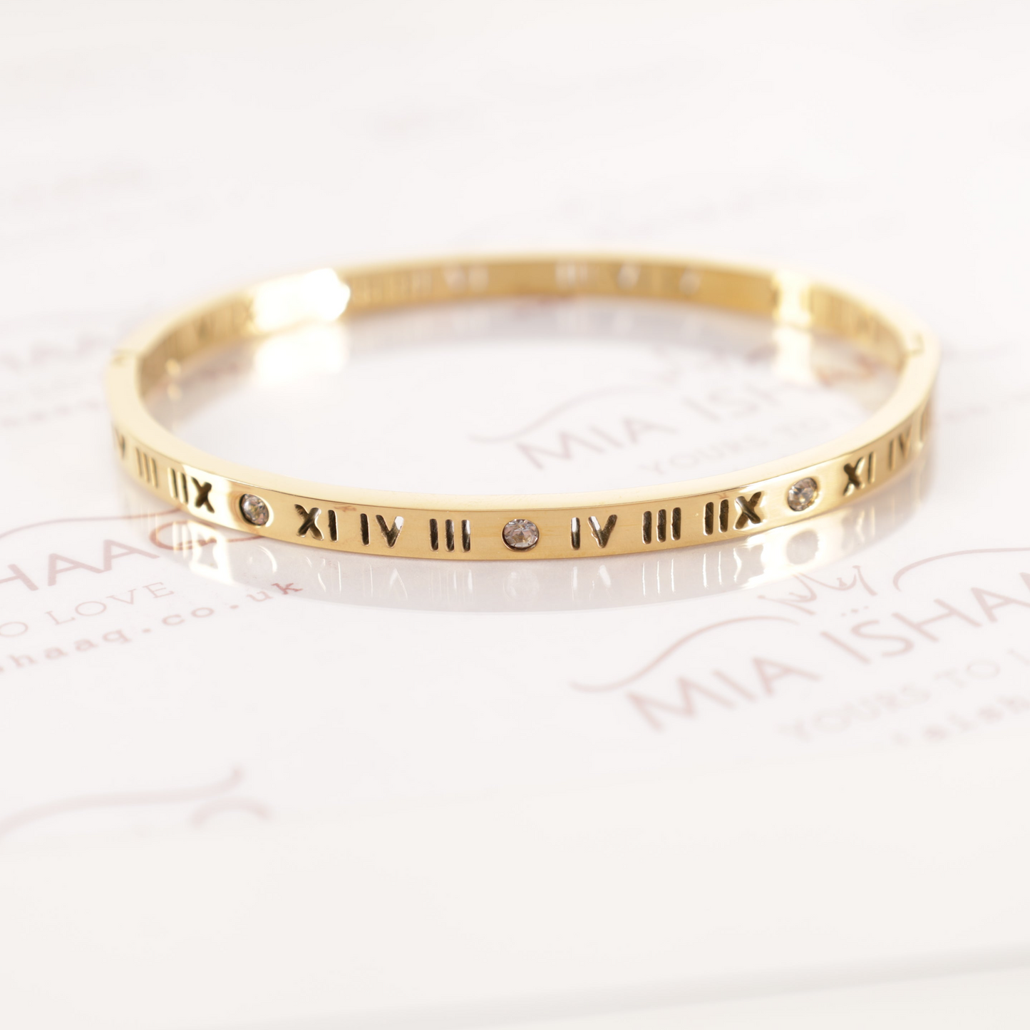 18k gold plated stainless steel roman letter numeral bangle bracelet - Mia Ishaaq