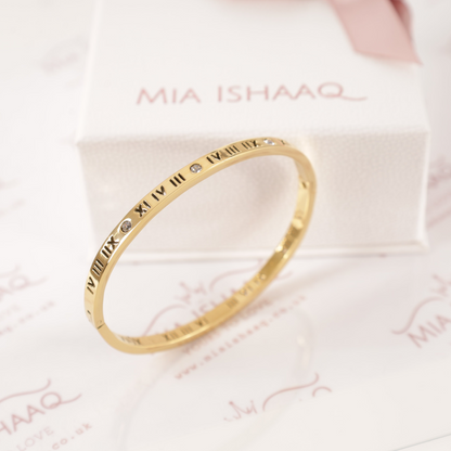 18k gold plated stainless steel roman letter numeral bangle bracelet - Mia Ishaaq