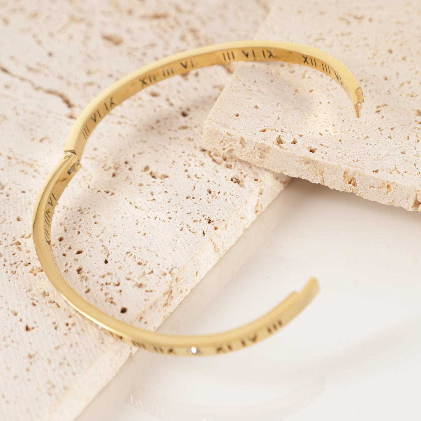 18k gold plated stainless steel roman letter numeral bangle bracelet - Mia Ishaaq