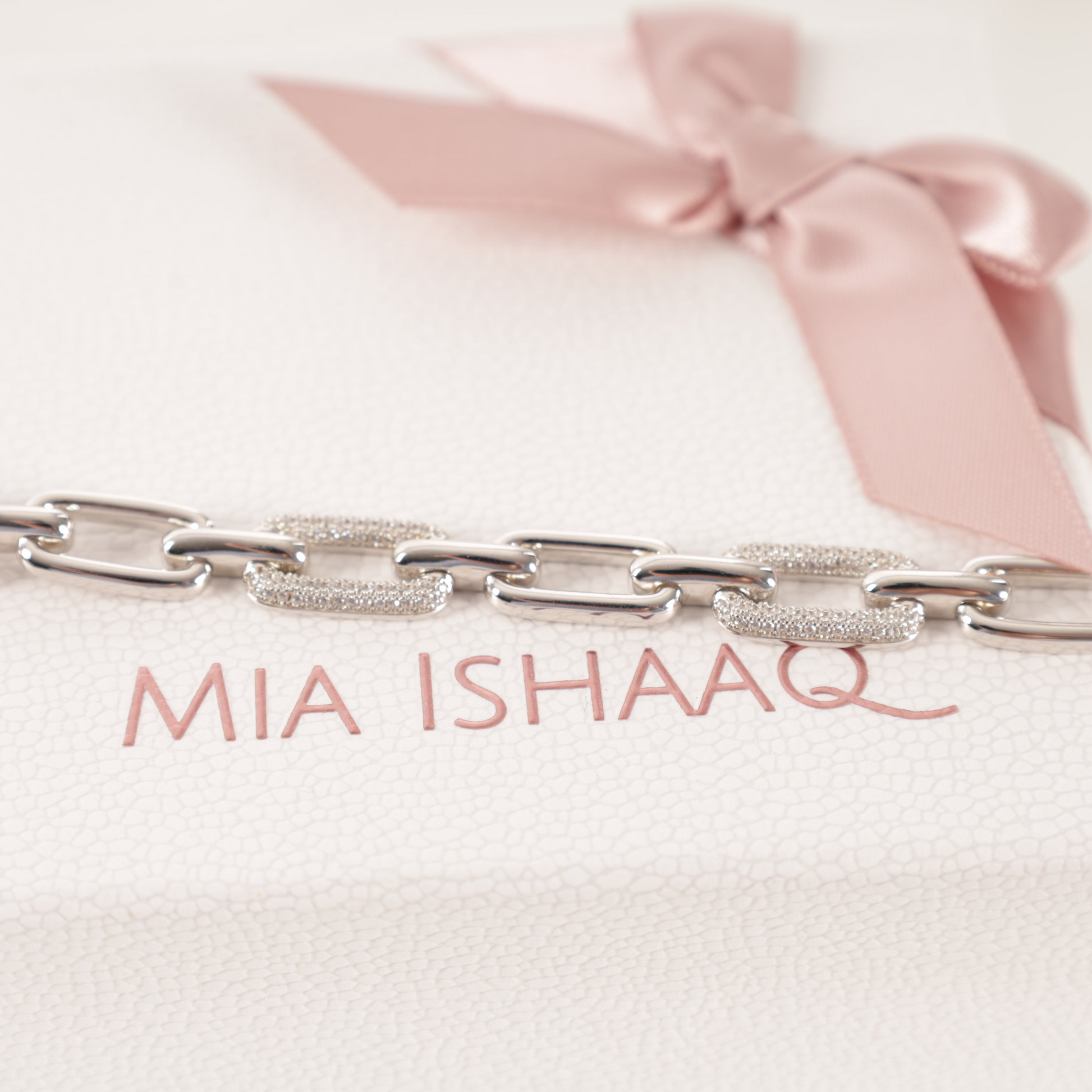 Sterling Silver Cuban Chain Link Cubic Zirconia T-bar Fastening Bracelet - Mia Ishaaq