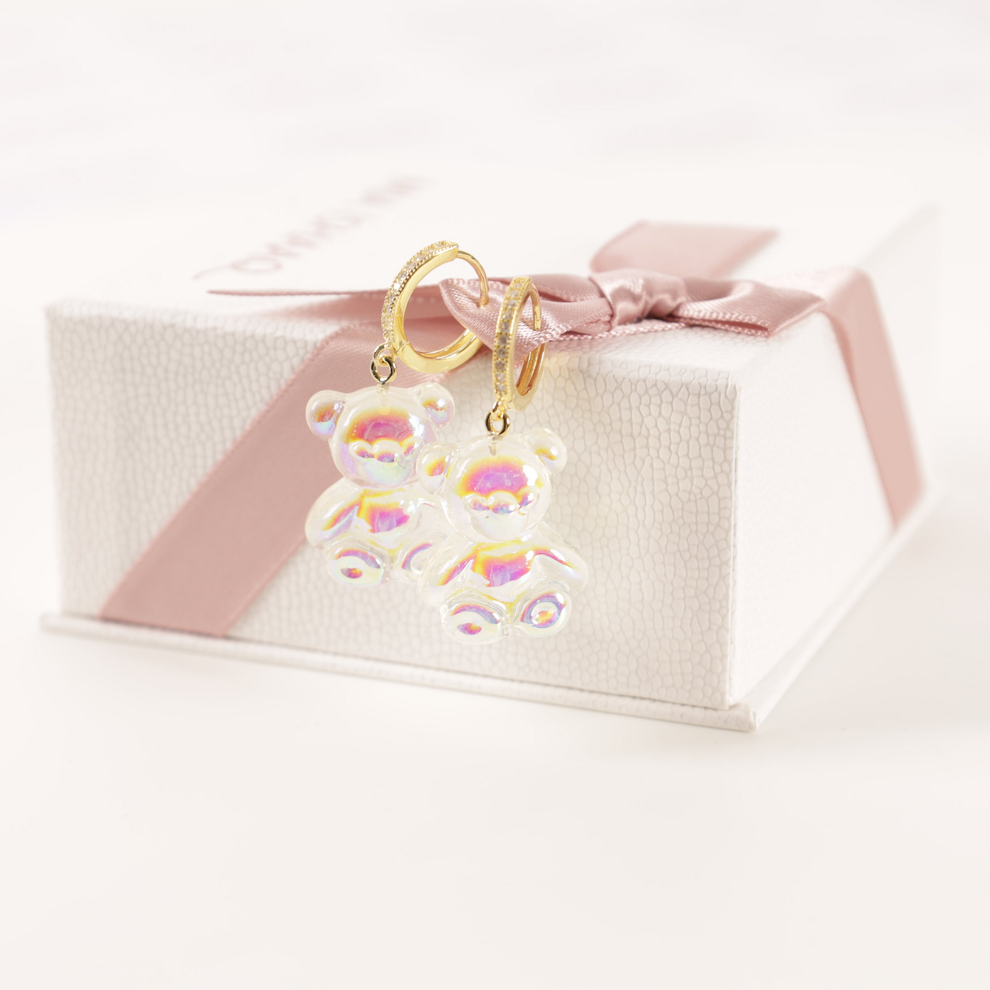 925 Sterling Silver Gold Plated Cubic Zirconia Hoops Resin Gummy Bear Earrings - Mia Ishaaq