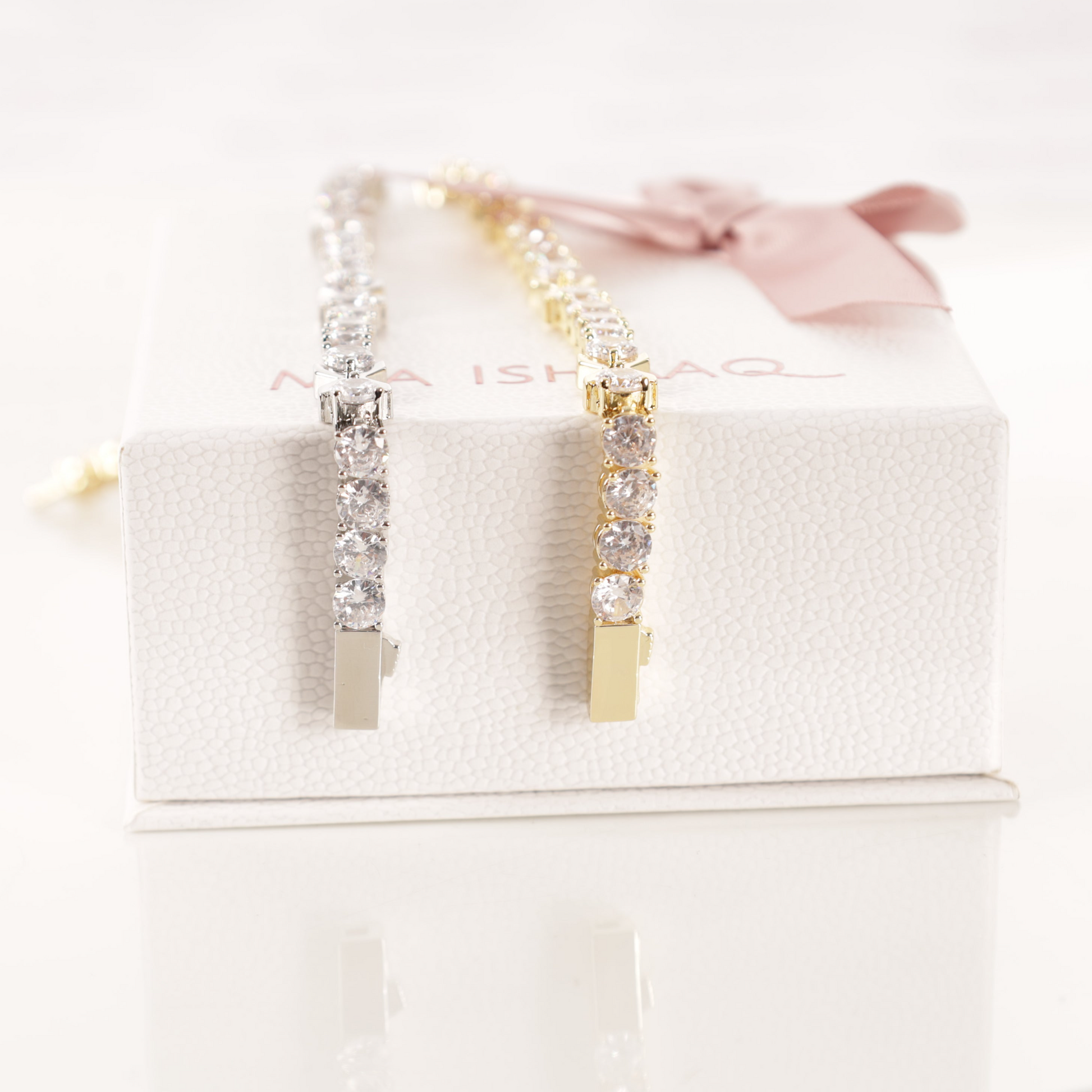 gemma owen inspired xo bracelet with cubic zirconia white gold or yellow gold plated with secure clasp - Mia Ishaaq