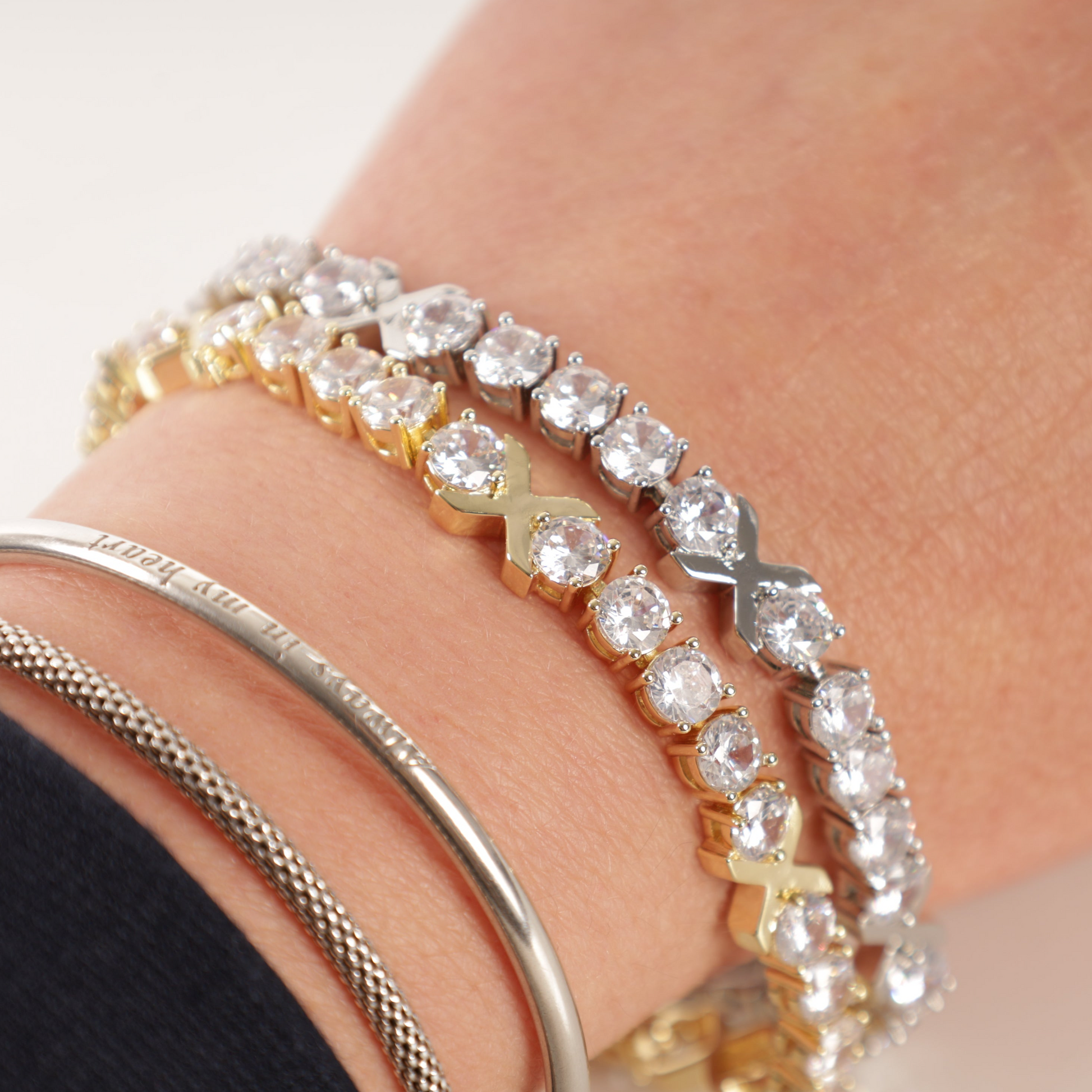 gemma owen inspired xo bracelet with cubic zirconia white gold or yellow gold plated with secure clasp - Mia Ishaaq