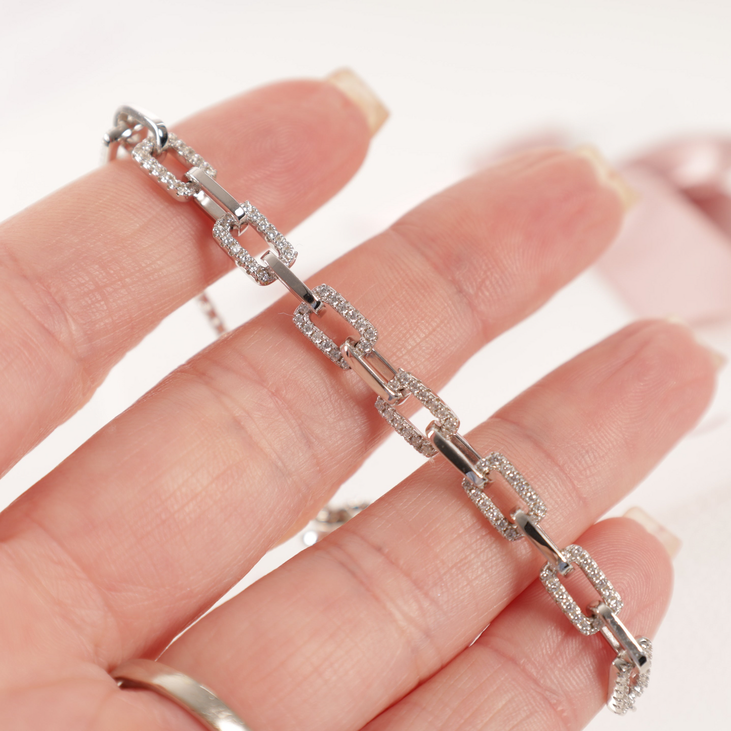 sterling silver link chain slider bracelet with cubic zirconia - Mia Ishaaq