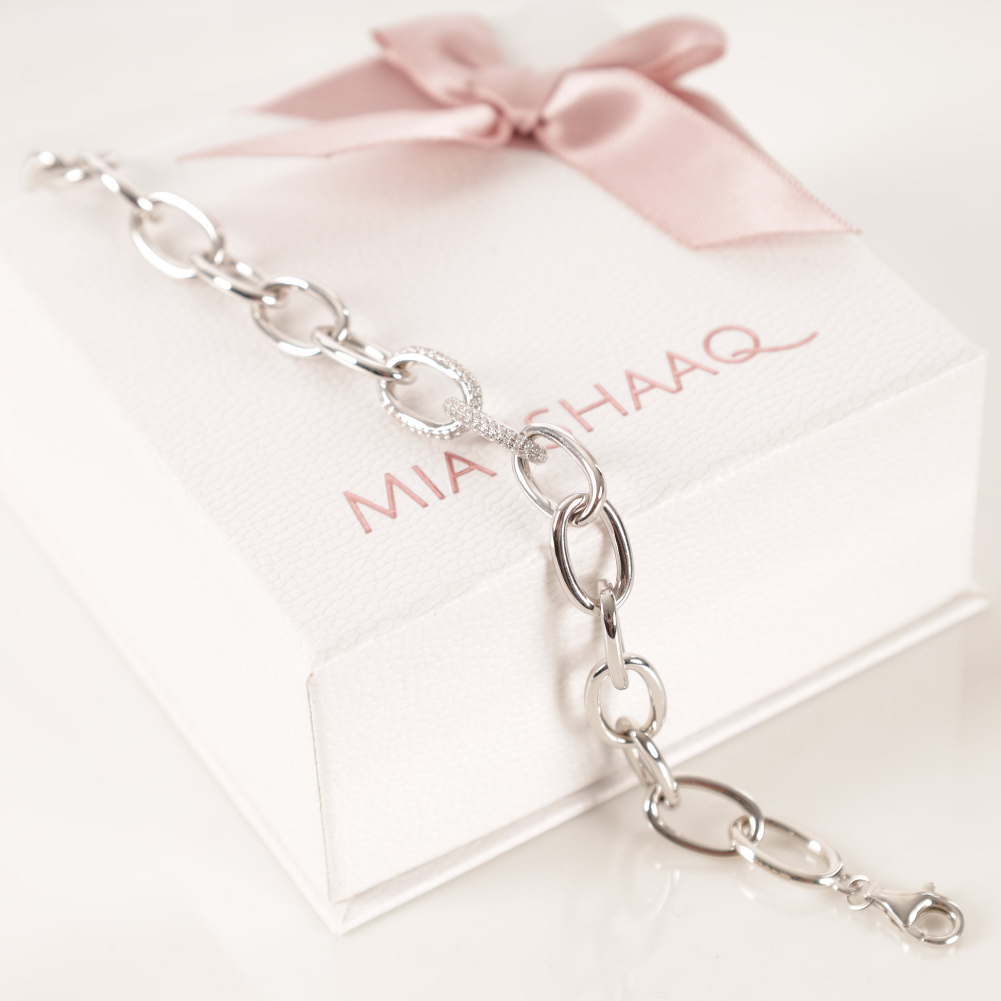 Sterling silver cuban link chain cubic zirconia bracelet for women - Mia Ishaaq