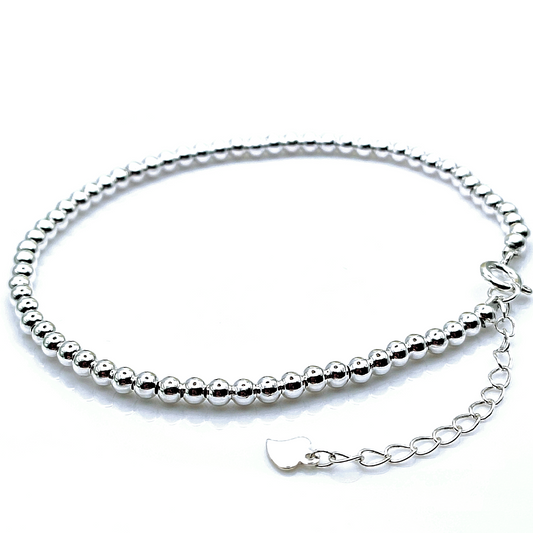925 sterling silver 3mm beaded bracelet adjustable - Mia Ishaaq