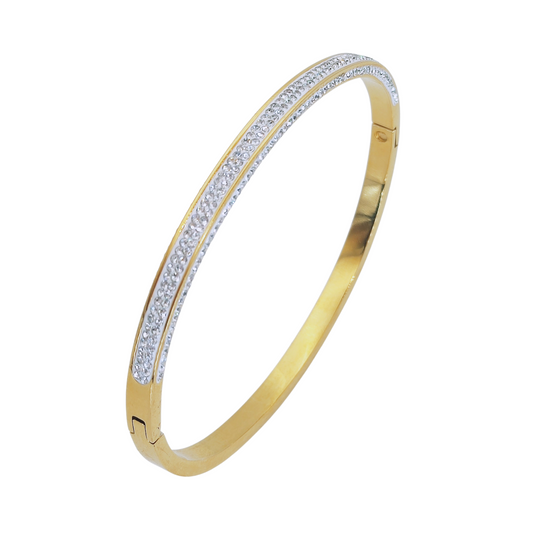 18k gold plated stainless steel waterproof crystal oval bangle bracelet - Mia Ishaaq