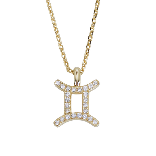 925 Sterling Silver Zodiac Star Sign Gemini Cubic Zirconia Necklace - Mia Ishaaq