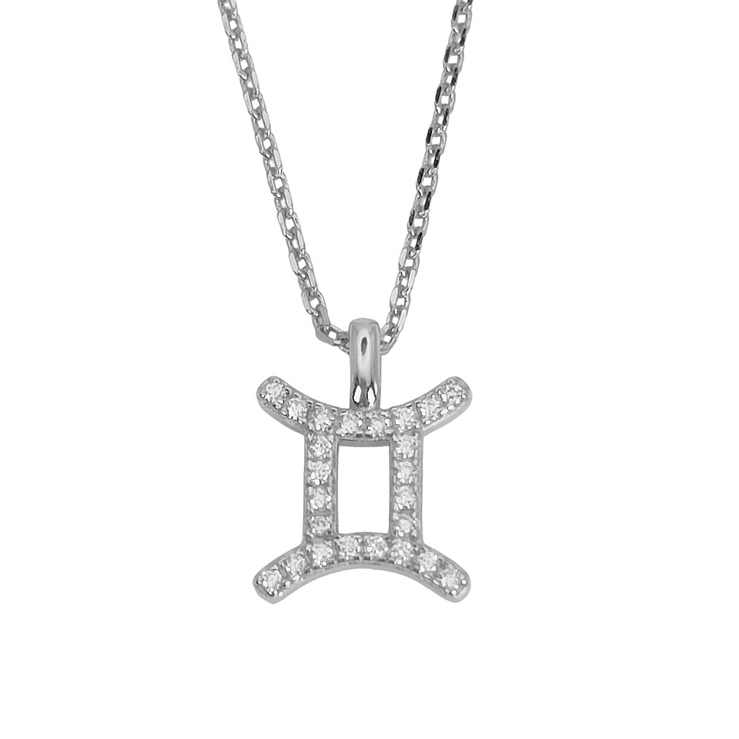 925 Sterling Silver Zodiac Star Sign Gemini Cubic Zirconia Necklace - Mia Ishaaq