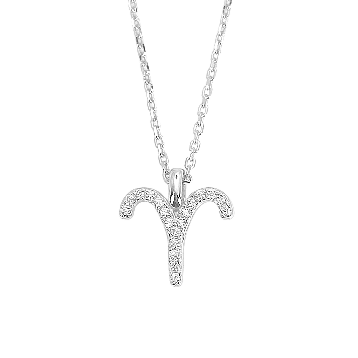 925 Sterling Silver Elegant Cubic Zirconia Zodiac Star Sign Aries Necklace - Mia Ishaaq