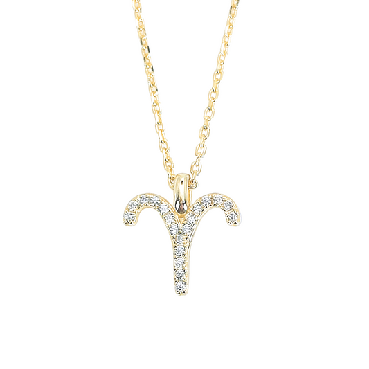 925 Sterling Silver Elegant Cubic Zirconia Zodiac Star Sign Aries Necklace - Mia Ishaaq