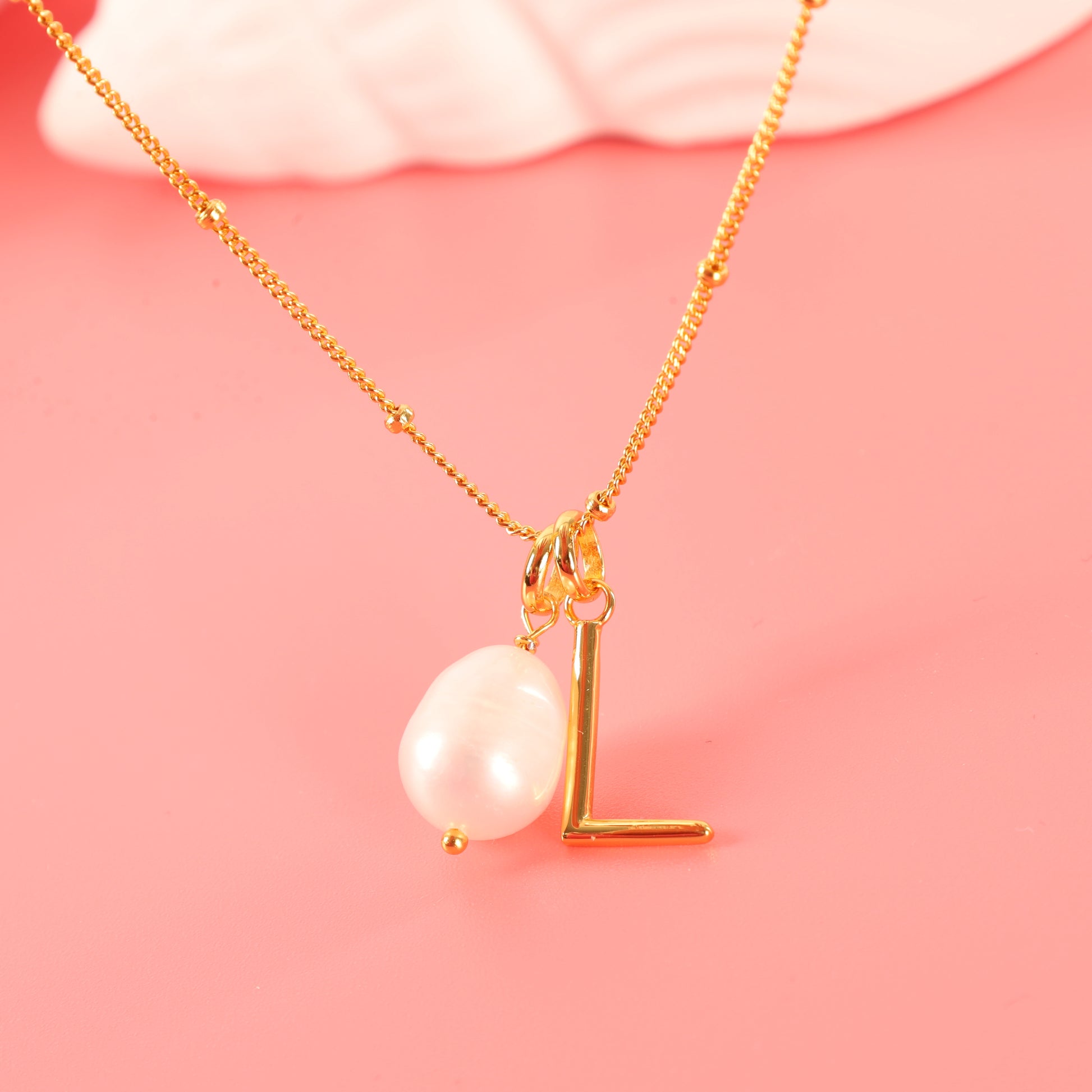 925 sterling silver 18k gold plated pearl charm initial letter pendant personalized necklace for women - Mia Ishaaq