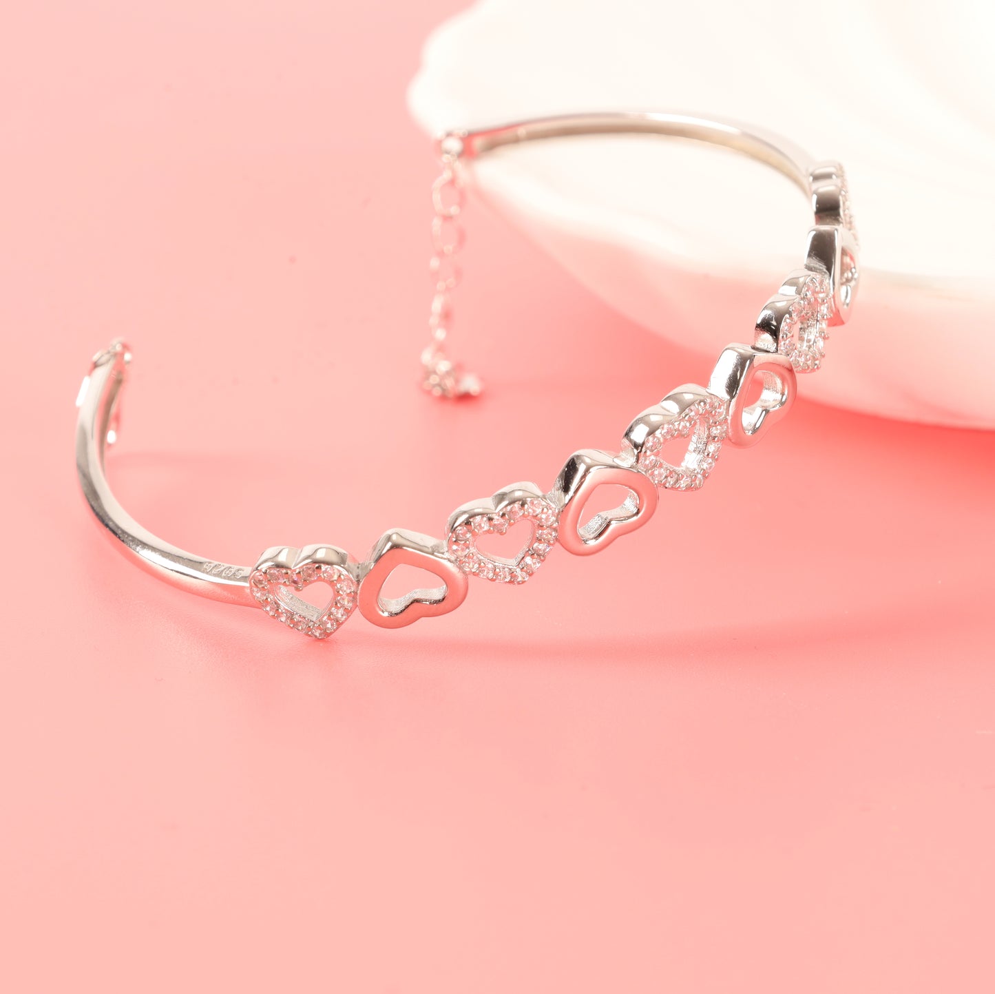 925 sterling silver adjustable heart bangle Crystal bracelet for Women - Mia Ishaaq