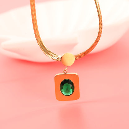 Emerald Green Pendant Flat Chain Gold Waterproof Necklace for Women - Mia Ishaaq